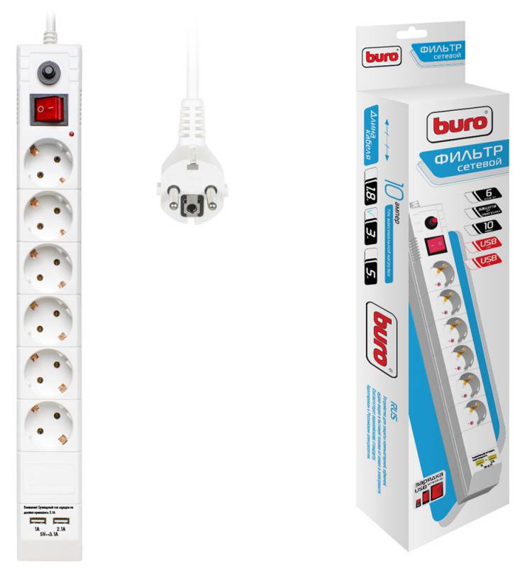 Сетевой фильтр Buro BU-SP3_USB_2A-W